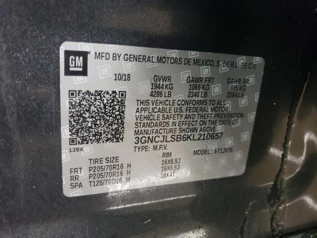 3GNCJLSB6KL210657 - 2019 CHEVROLET TRAX 1LT GRAY photo 13