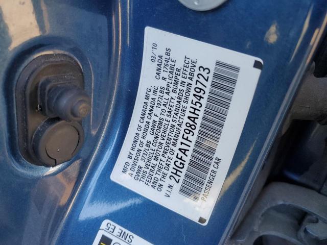 2HGFA1F98AH549723 - 2010 HONDA CIVIC EXL ლურჯი ფოტო 13