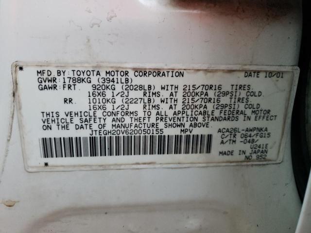 JTEGH20V620050155 - 2002 TOYOTA RAV4 WHITE photo 13