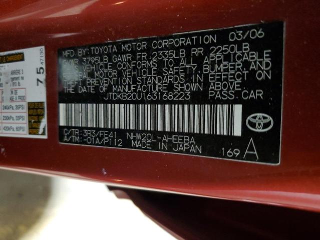 JTDKB20U163168223 - 2006 TOYOTA PRIUS RED photo 12