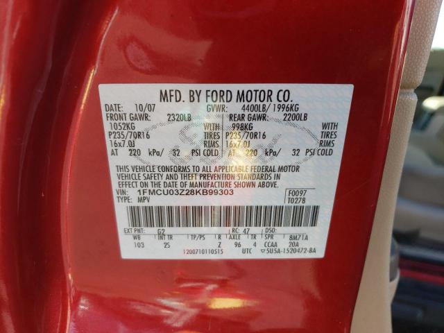 1FMCU03Z28KB99303 - 2008 FORD ESCAPE XLT RED photo 12