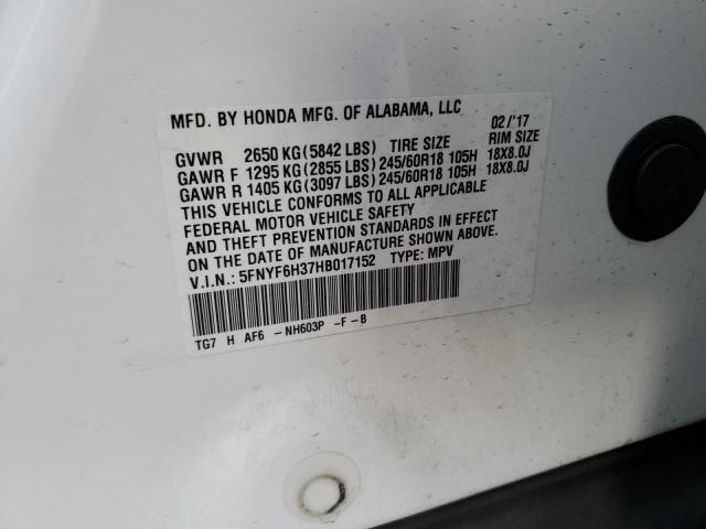 5FNYF6H37HB017152 - 2017 HONDA PILOT EX WHITE photo 12