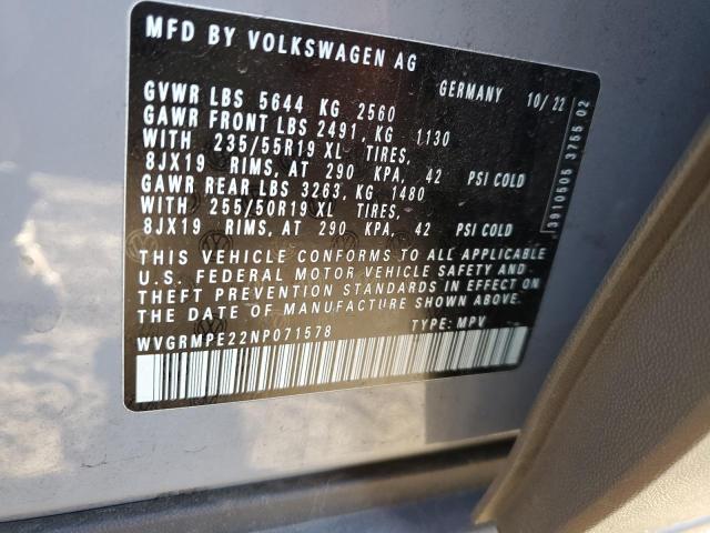 WVGRMPE22NP071578 - 2022 VOLKSWAGEN ID.4 PRO GRAY photo 12