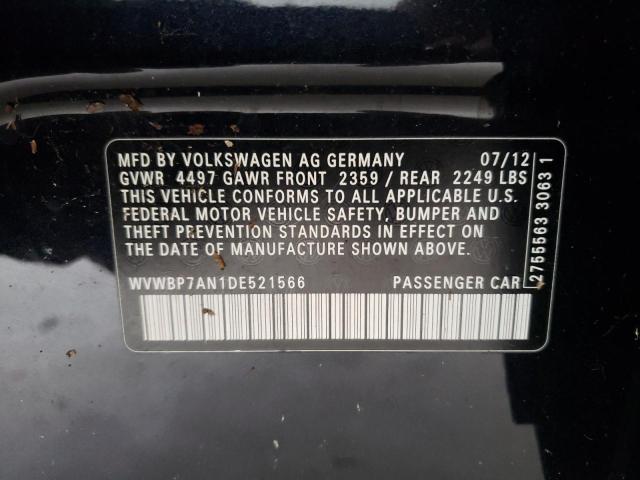WVWBP7AN1DE521566 - 2013 VOLKSWAGEN CC SPORT BLACK photo 12