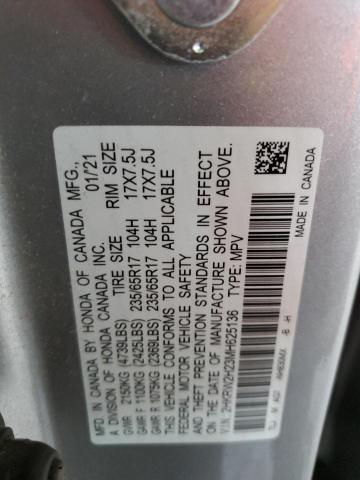 2HKRW2H23MH625136 - 2021 HONDA CR-V LX SILVER photo 12