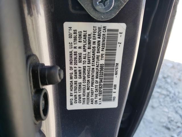 19XFB2F94EE025665 - 2014 HONDA CIVIC EXL ნაცრისფერი ფოტო 12