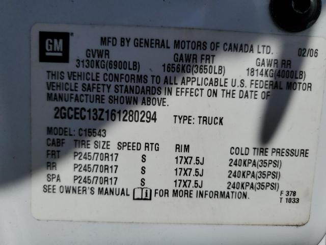 2GCEC13Z161280294 - 2006 CHEVROLET SILVERADO C1500 WHITE photo 12