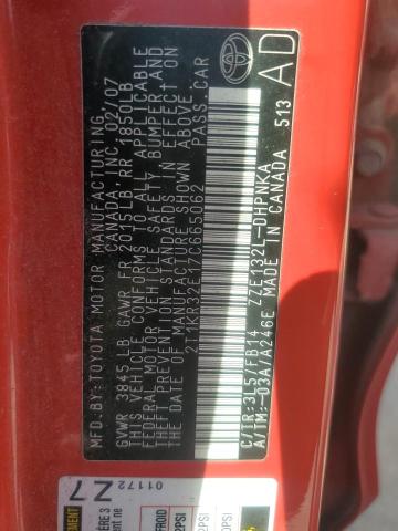 2T1KR32E17C665062 - 2007 TOYOTA COROLLA MA XR RED photo 13