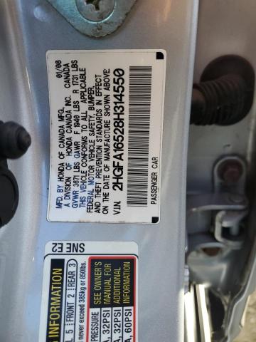 2HGFA16528H314550 - 2008 HONDA CIVIC LX SILVER photo 12