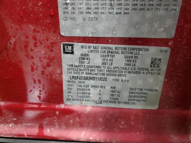 LRBFXDSA8HD119520 - 2017 BUICK ENVISION ESSENCE RED photo 13