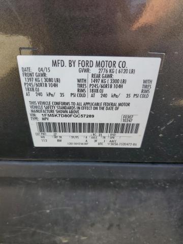 1FM5K7D80FGC57289 - 2015 FORD EXPLORER XLT GRAY photo 13