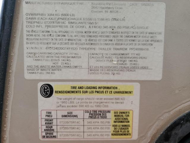 4YDT24020GT411520 - 2016 KEYSTONE PASSPORT TWO TONE photo 10