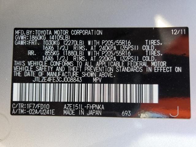 JTLZE4FE3CJ008843 - 2012 TOYOTA SCION XB Silber Foto 13