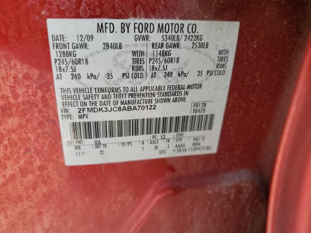 2FMDK3JC8ABA70122 - 2010 FORD EDGE SEL RED photo 13