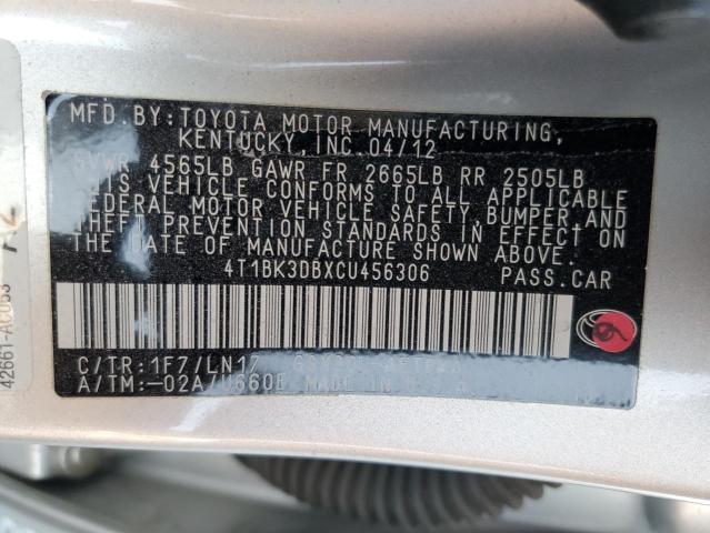4T1BK3DBXCU456306 - 2012 TOYOTA AVALON BASE 银色 照片 13