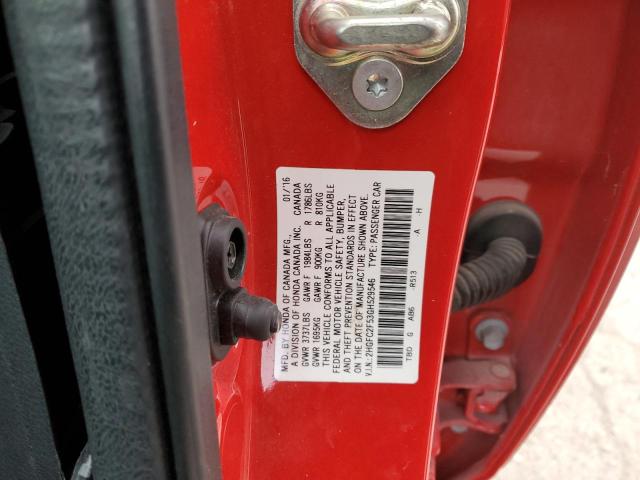 2HGFC2F53GH529546 - 2016 HONDA CIVIC LX RED photo 12