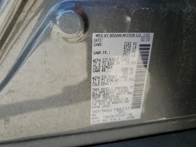 5N1AT2MV2LC788257 - 2020 NISSAN ROGUE S GRAY photo 13