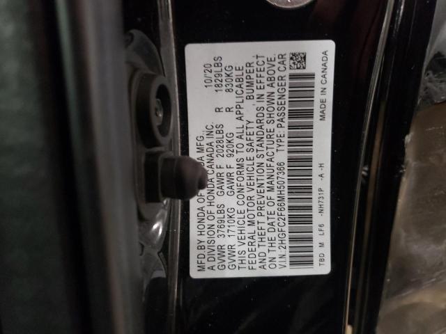 2HGFC2F66MH507366 - 2021 HONDA CIVIC LX BLACK photo 12