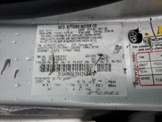 3FAHP0DC8BR254454 - 2011 FORD FUSION SPORT SILVER photo 12