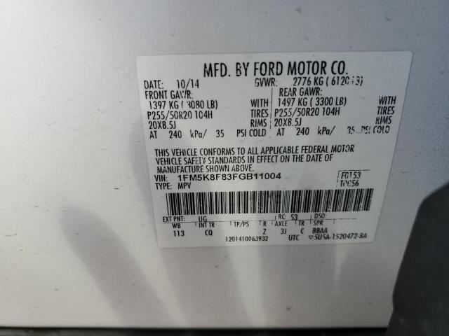 1FM5K8F83FGB11004 - 2015 FORD EXPLORER LIMITED WHITE photo 12