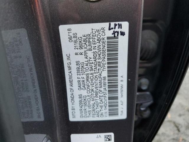 1HGCV1F57JA185166 - 2018 HONDA ACCORD EXL GRAY photo 12