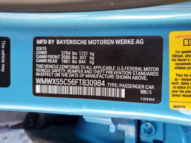 WMWXS5C56FT830984 - 2015 MINI COOPER BLUE photo 13