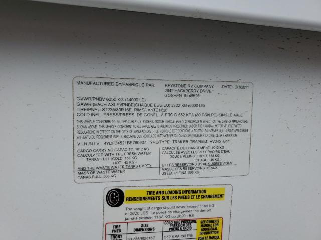 4YDF34521BE760637 - 2011 KEYSTONE AVALANCHE თეთრი ფოტო 10