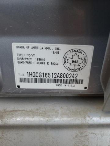 1HGCG16512A800242 - 2002 HONDA ACCORD EX SILVER photo 13