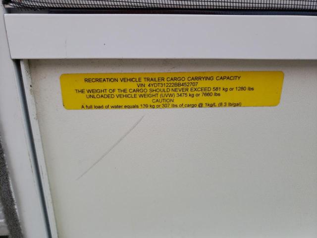 4YDT31222BB452707 - 2011 KEYSTONE OUTBACK WHITE photo 10