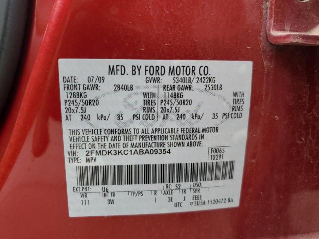 2FMDK3KC1ABA09354 - 2010 FORD EDGE LIMITED RED photo 14