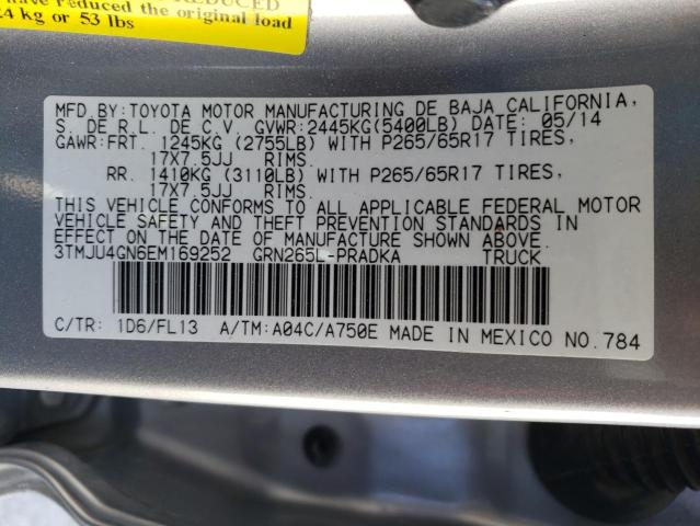 3TMJU4GN6EM169252 - 2014 TOYOTA TACOMA DOUBLE CAB PRERUNNER SILVER photo 13