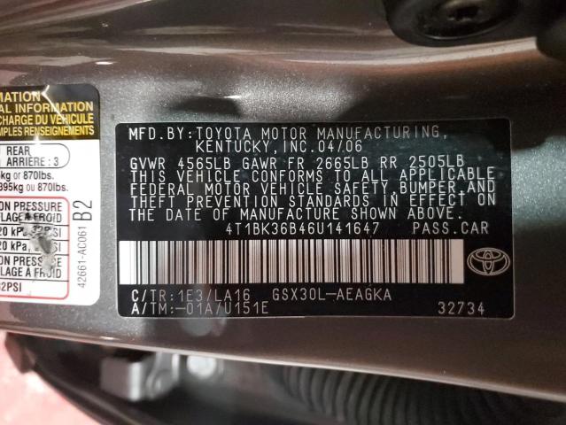 4T1BK36B46U141647 - 2006 TOYOTA AVALON XL GRAY photo 12