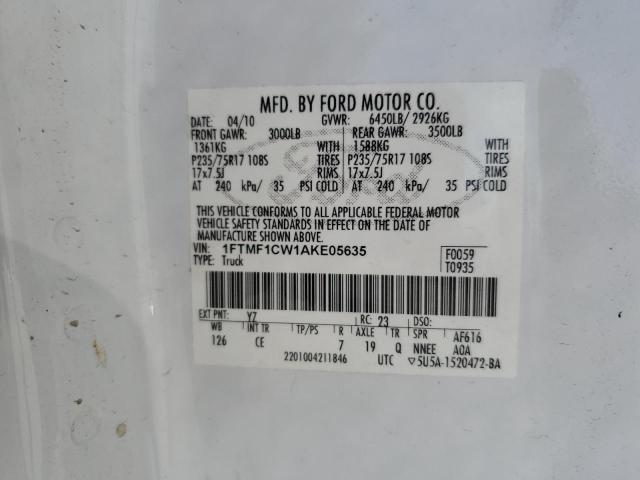 1FTMF1CW1AKE05635 - 2010 FORD F150 Blanc photo 12