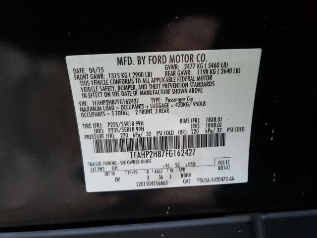 1FAHP2H87FG162427 - 2015 FORD TAURUS SEL BLACK photo 12