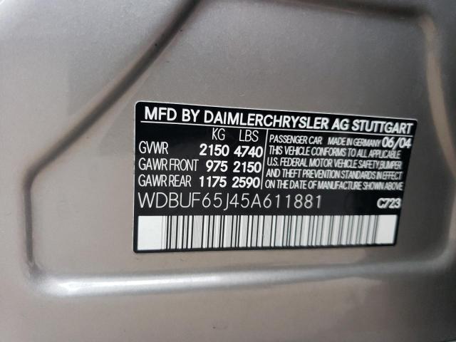 WDBUF65J45A611881 - 2005 MERCEDES-BENZ E 320 SILVER photo 12