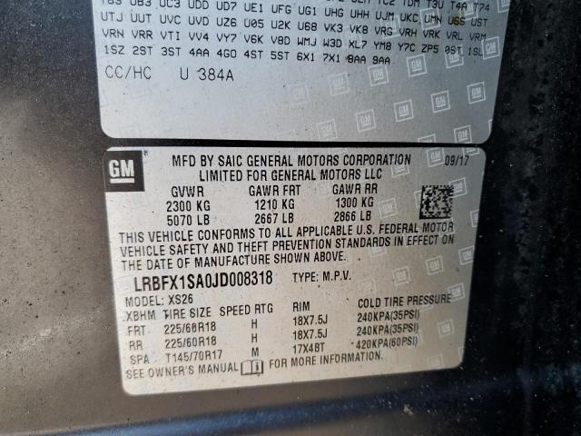 LRBFX1SA0JD008318 - 2018 BUICK ENVISION ESSENCE შავი ფოტო 13