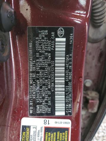 4T1BK1EB3EU127632 - 2014 TOYOTA AVALON BASE 勃艮第红 照片 12