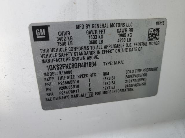 1GKS2FKC8GR401884 - 2016 GMC YUKON XL K1500 SLE WHITE photo 13