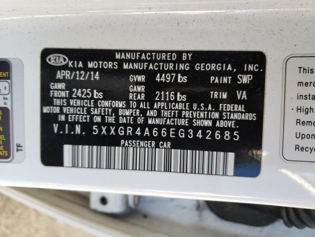 5XXGR4A66EG342685 - 2014 KIA OPTIMA SX WHITE photo 12