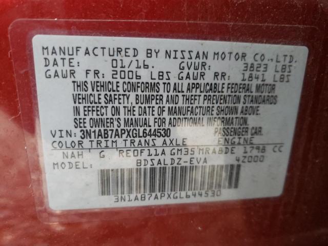 3N1AB7APXGL644530 - 2016 NISSAN SENTRA S RED photo 12