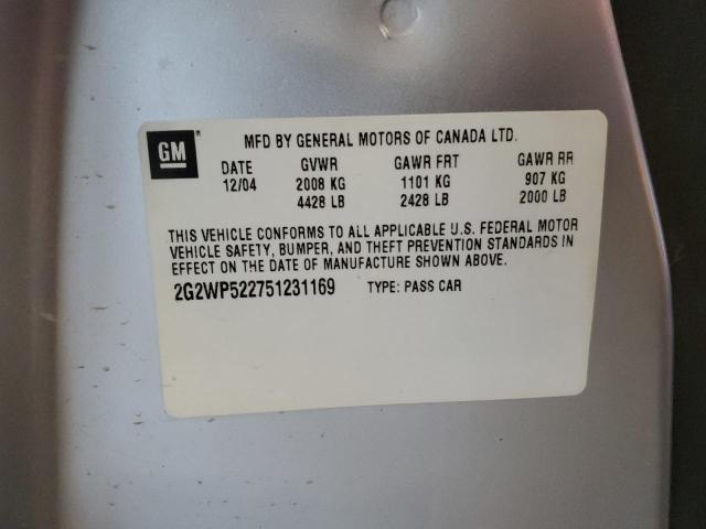 2G2WP522751231169 - 2005 PONTIAC GRAND PRIX 银色 照片 12