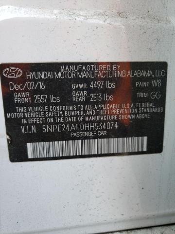 5NPE24AF0HH534074 - 2017 HYUNDAI SONATA SE WHITE photo 12