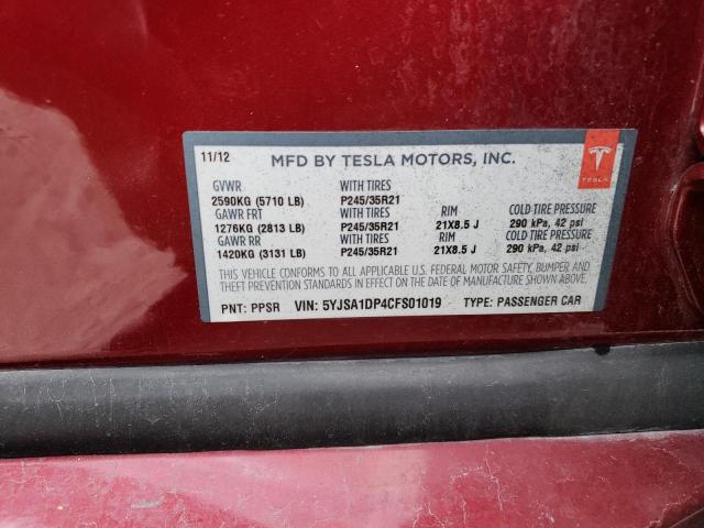 5YJSA1DP4CFS01019 - 2012 TESLA MODEL S ყავისფერი ფოტო 12