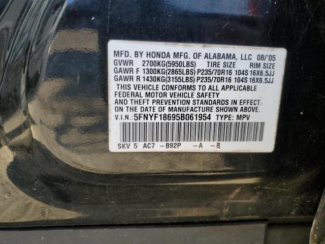 5FNYF18695B061954 - 2005 HONDA PILOT EXL BLACK photo 13