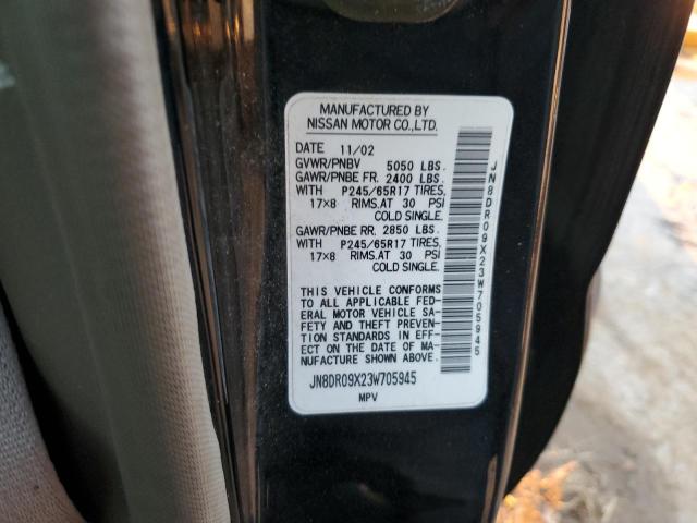 JN8DR09X23W705945 - 2003 NISSAN PATHFINDER LE BLACK photo 13