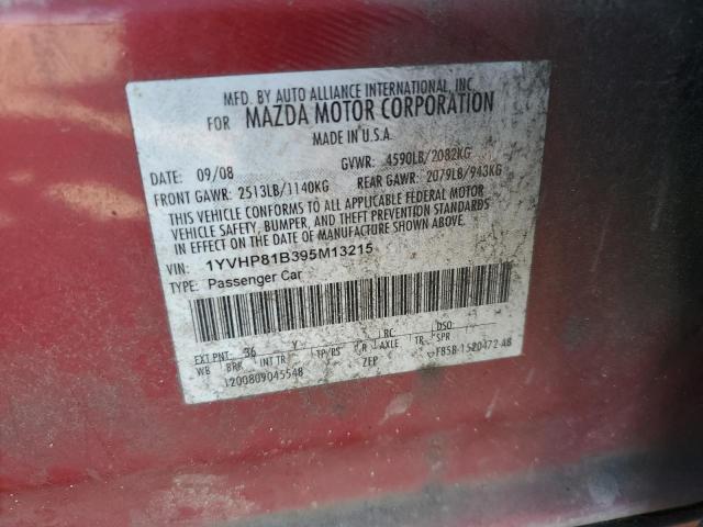 1YVHP81B395M13215 - 2009 MAZDA 6 S RED photo 12