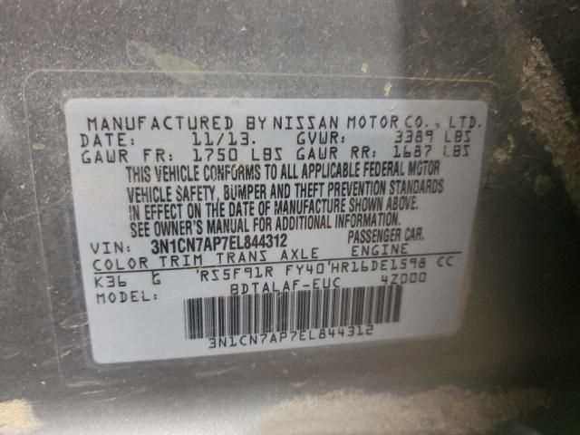 3N1CN7AP7EL844312 - 2014 NISSAN VERSA S GRAY photo 12