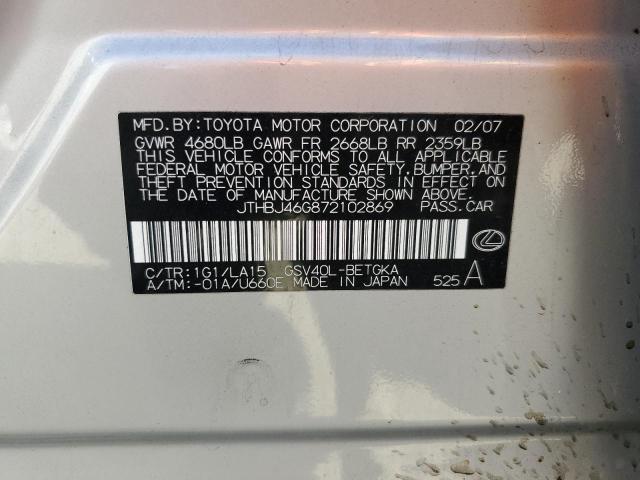 JTHBJ46G872102869 - 2007 LEXUS ES 350 SILVER photo 13