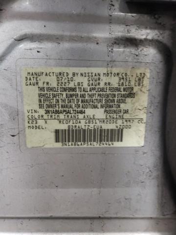 3N1AB6AP5AL724464 - 2010 NISSAN SENTRA 2.0 SILVER photo 12