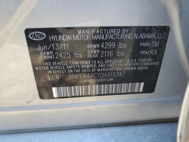 5NPEB4AC1CH315347 - 2012 HYUNDAI SONATA GLS SILVER photo 12